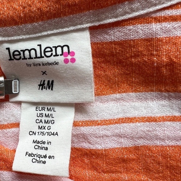 Lemlem x H&M Dress Oversized Orange & White Bold Striped Size M / L - Picture 6 of 8